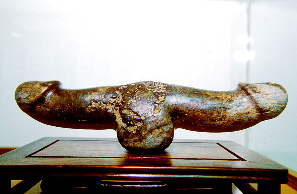 Double marble penis (dildo), supposedly used by lesbians in ancient days, Museum of Ancient Chinese Sex Culture, Shanghai, China